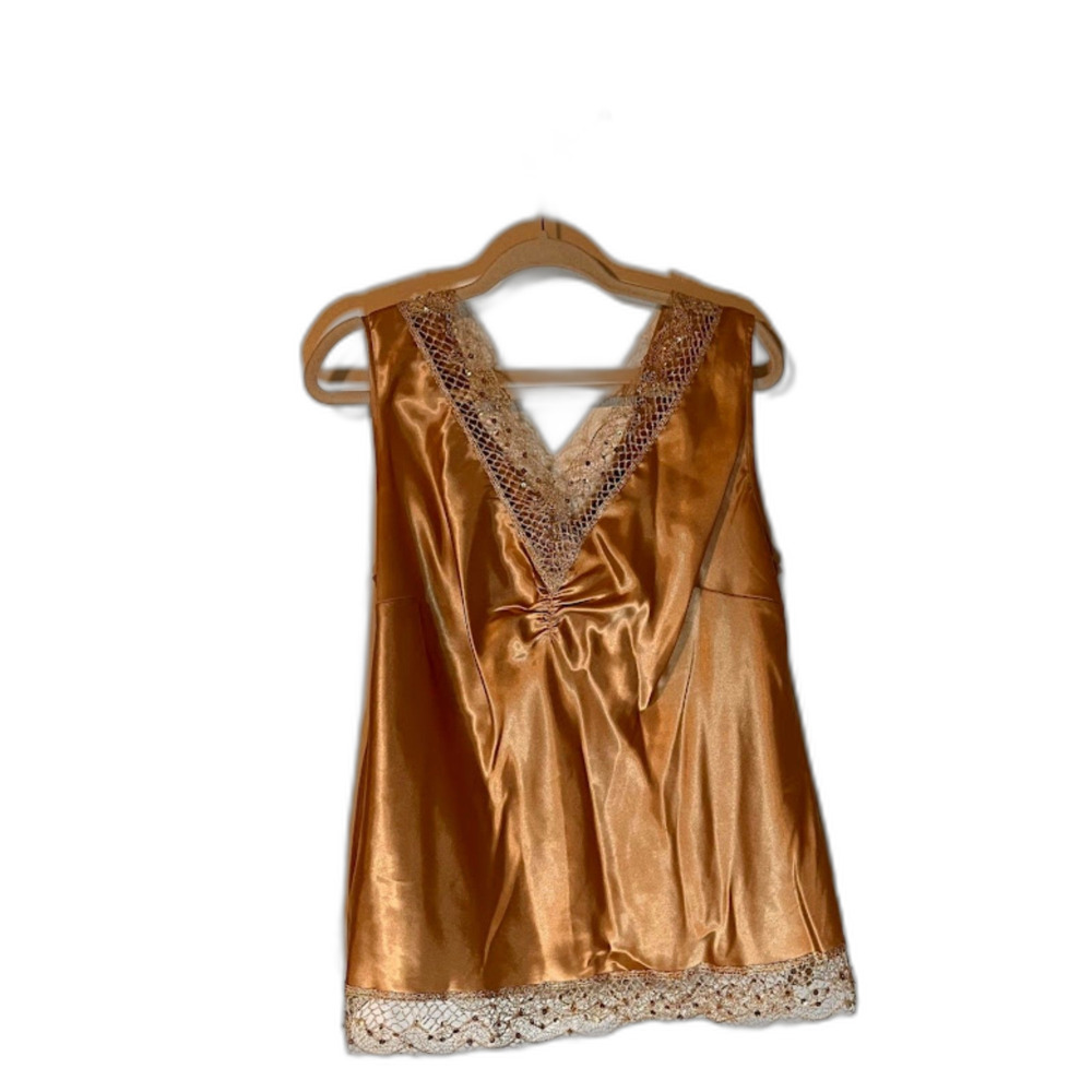 Lane Bryant Gold Sleeveless w/ Gold Lace Trim @Neckline and Hemline SZ 16